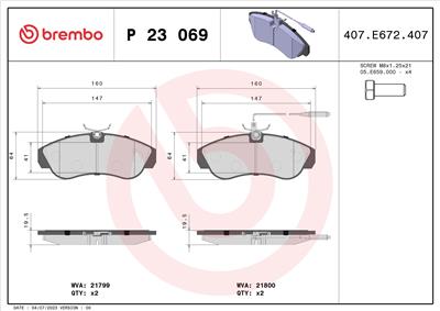 BREMBO P 23 069 Číslo výrobce: 21800. EAN: 8020584051399.