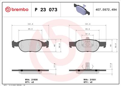 BREMBO P 23 073 Číslo výrobce: 21931. EAN: 8020584051436.