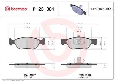 BREMBO P 23 081 Číslo výrobce: 21928. EAN: 8020584051511.