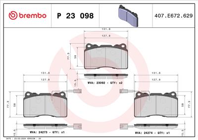 BREMBO P 23 098 Číslo výrobce: 24273. EAN: 8020584051689.