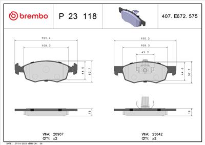 BREMBO P 23 118 Číslo výrobce: 23842. EAN: 8020584060315.