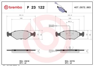BREMBO P 23 122 Číslo výrobce: 23776. EAN: 8020584060353.