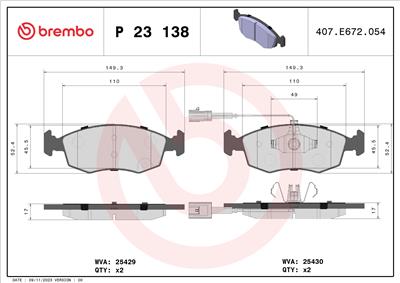 BREMBO P 23 138 Číslo výrobce: 25430. EAN: 8020584104835.