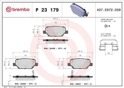 BREMBO P 23 179 Číslo výrobce: 22450. EAN: 8020584087022.