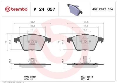 BREMBO P 24 057 Číslo výrobce: 23912. EAN: 8020584052297.