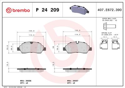 BREMBO P 24 209 Číslo výrobce: 29357. EAN: 8020584069820.