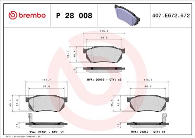 BREMBO P 28 008 Číslo výrobce: 20194. EAN: 8020584052426.