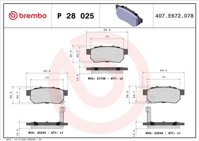 BREMBO P 28 025 Číslo výrobce: 23343. EAN: 8020584052594.