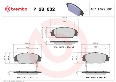 BREMBO P 28 032 Číslo výrobce: 23530. EAN: 8020584052662.