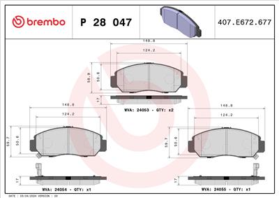 BREMBO P 28 047 Číslo výrobce: 24054. EAN: 8020584060605.
