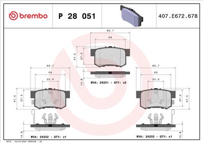 BREMBO P 28 051 Číslo výrobce: 24232. EAN: 8020584091104.