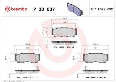 BREMBO P 30 037 Číslo výrobce: 24489. EAN: 8020584060759.