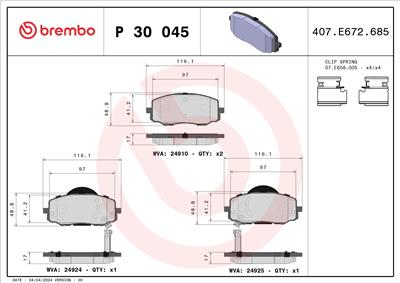 BREMBO P 30 045 Číslo výrobce: 24910. EAN: 8020584090572.