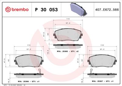 BREMBO P 30 053 Číslo výrobce: 25366. EAN: 8020584103104.