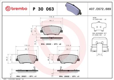 BREMBO P 30 063 Číslo výrobce: 25521. EAN: 8020584104767.