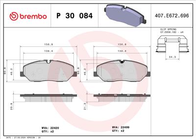 BREMBO P 30 084 Číslo výrobce: 22499. EAN: 8020584084304.