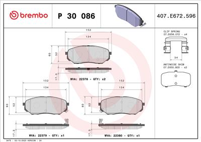 BREMBO P 30 086 Číslo výrobce: 22379. EAN: 8020584084458.
