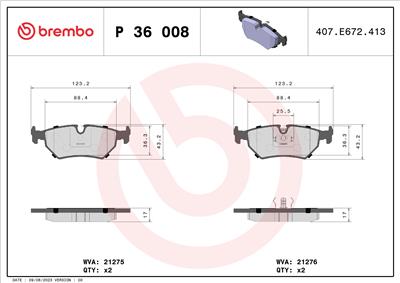 BREMBO P 36 008 Číslo výrobce: 21276. EAN: 8020584053010.