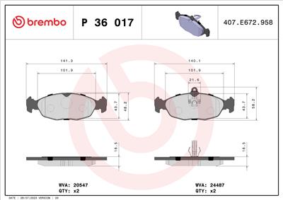 BREMBO P 36 017 Číslo výrobce: 24487. EAN: 8020584060834.
