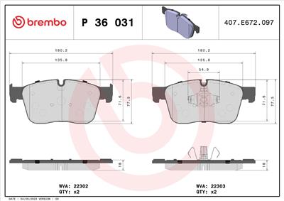 BREMBO P 36 031 Číslo výrobce: 22303. EAN: 8020584103678.