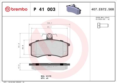BREMBO P 41 003 Číslo výrobce: 21170. EAN: 8020584053218.