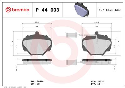 BREMBO P 44 003 Číslo výrobce: 21238. EAN: 8020584053263.