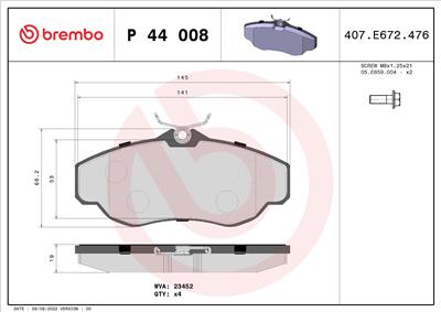 BREMBO P 44 008 Číslo výrobce: 23452. EAN: 8020584053317.