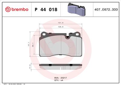 BREMBO P 44 018 Číslo výrobce: 20217. EAN: 8020584060957.