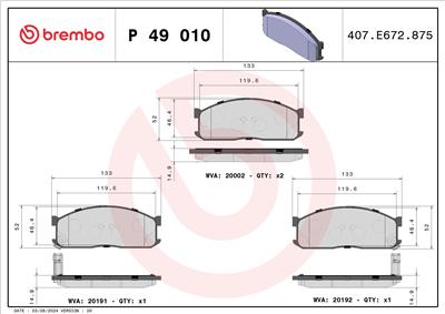BREMBO P 49 010 Číslo výrobce: 20191. EAN: 8020584053478.