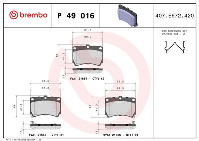 BREMBO P 49 016 Číslo výrobce: 21655. EAN: 8020584053539.