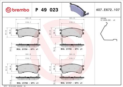 BREMBO P 49 023 Číslo výrobce: 21755. EAN: 8020584053607.