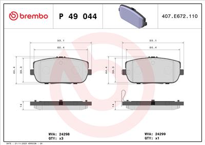 BREMBO P 49 044 Číslo výrobce: 24299. EAN: 8020584061046.