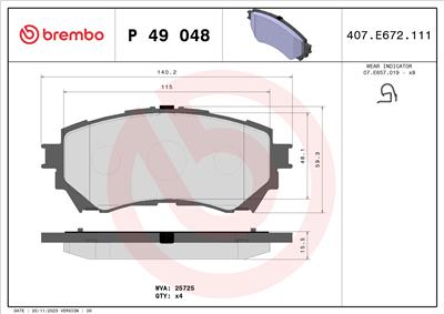 BREMBO P 49 048 Číslo výrobce: 25725. EAN: 8020584110737.