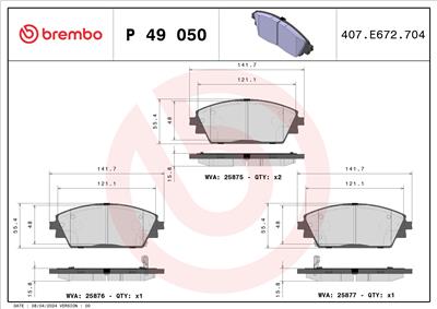 BREMBO P 49 050 Číslo výrobce: 25876. EAN: 8020584080061.