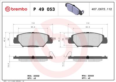 BREMBO P 49 053 Číslo výrobce: 22333. EAN: 8020584084205.