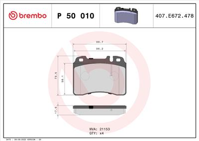 BREMBO P 50 010 Číslo výrobce: 21153. EAN: 8020584053829.