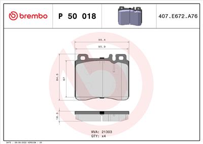 BREMBO P 50 018 Číslo výrobce: 21303. EAN: 8020584053904.