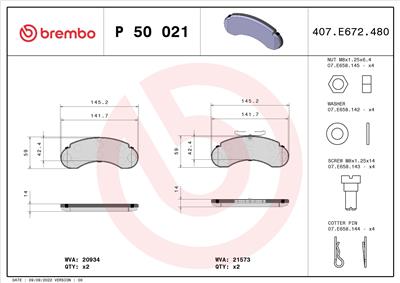 BREMBO P 50 021 Číslo výrobce: 21573. EAN: 8020584053935.