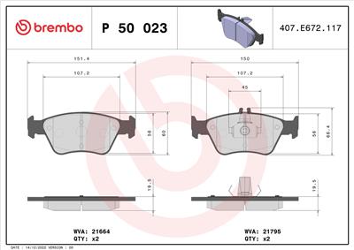 BREMBO P 50 023 Číslo výrobce: 21795. EAN: 8020584053959.