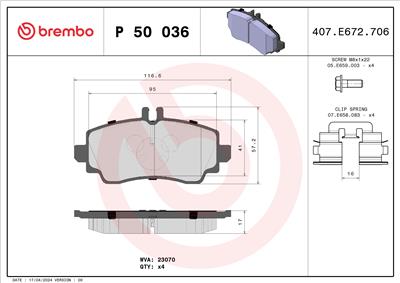 BREMBO P 50 036 Číslo výrobce: 23070. EAN: 8020584054086.