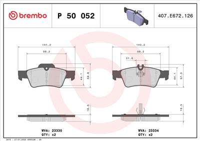 BREMBO P 50 052 Číslo výrobce: 23335. EAN: 8020584054246.