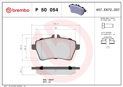 BREMBO P 50 054 Číslo výrobce: 24077. EAN: 8020584054260.