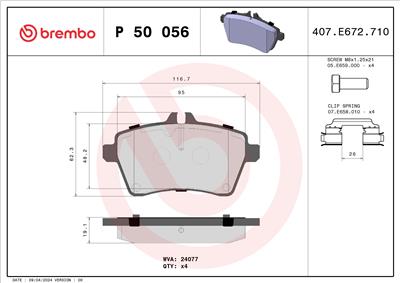 BREMBO P 50 056 Číslo výrobce: 24077. EAN: 8020584054284.