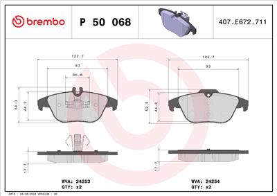 BREMBO P 50 068 Číslo výrobce: 24254. EAN: 8020584061077.