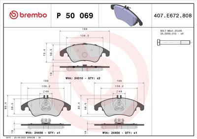 BREMBO P 50 069 Číslo výrobce: 24311. EAN: 8020584061084.