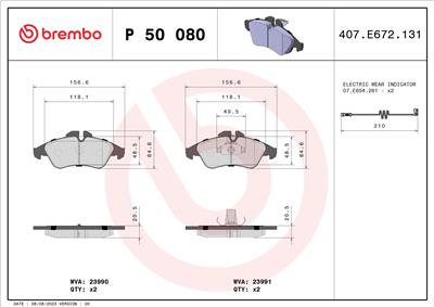 BREMBO P 50 080 Číslo výrobce: 23991. EAN: 8020584061190.