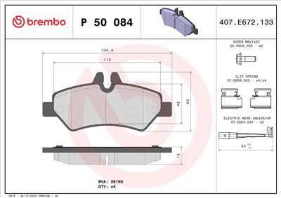 BREMBO P 50 084 Číslo výrobce: 29190. EAN: 8020584061237.