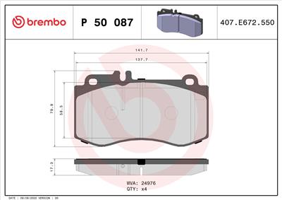 BREMBO P 50 087 Číslo výrobce: 24976. EAN: 8020584090657.