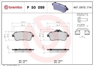 BREMBO P 50 099 Číslo výrobce: 25216. EAN: 8020584104712.