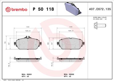 BREMBO P 50 118 Číslo výrobce: 22032. EAN: 8020584112465.